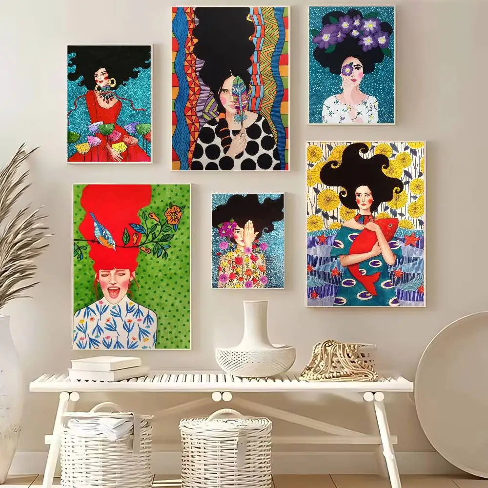Flower Girl Hairstyle Art Poster – Self-Adhesive Wall Decor