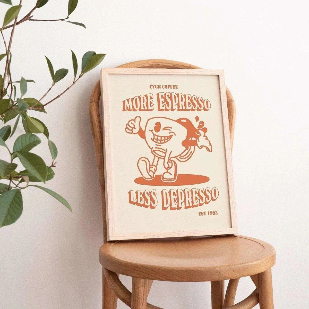 "More Espresso Less Depresso" Funny Coffee Canvas Wall Art
