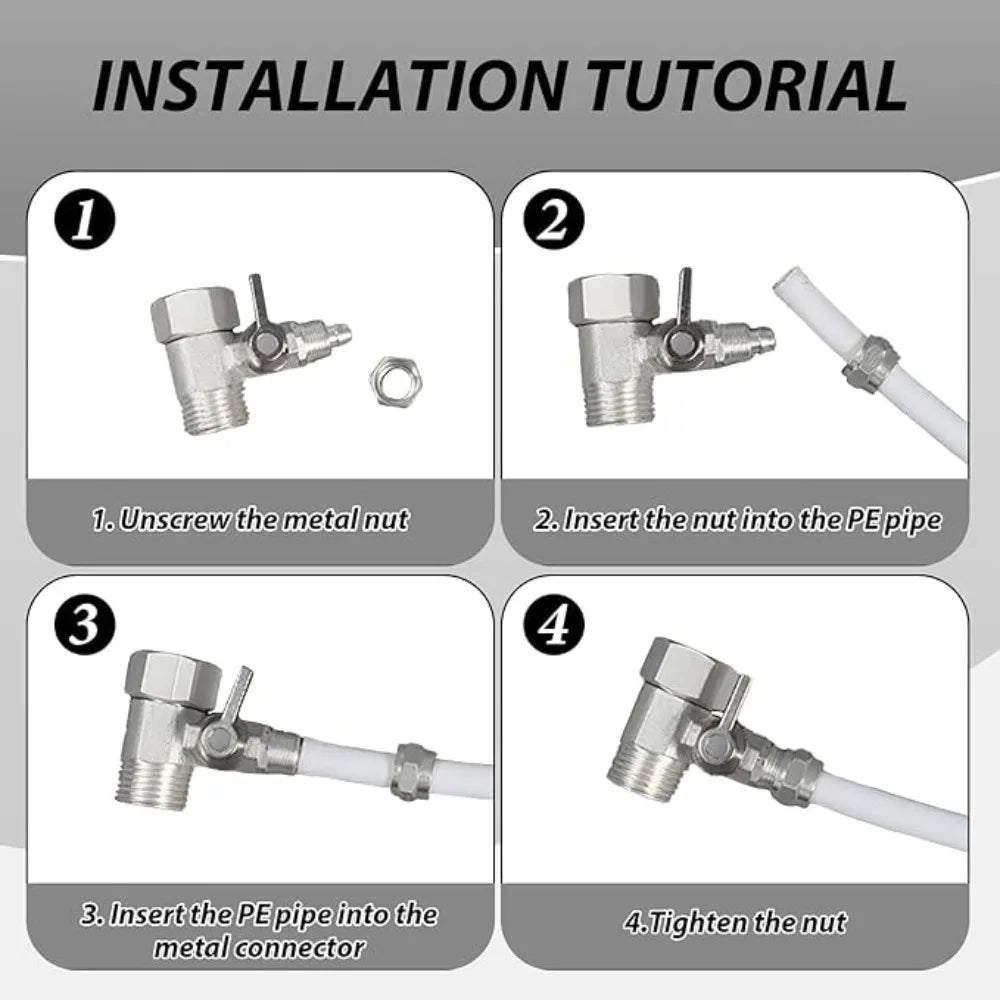RO Feed Water Adapter 1/2" to 1/4" with Shut-Off Ball Valve Tee