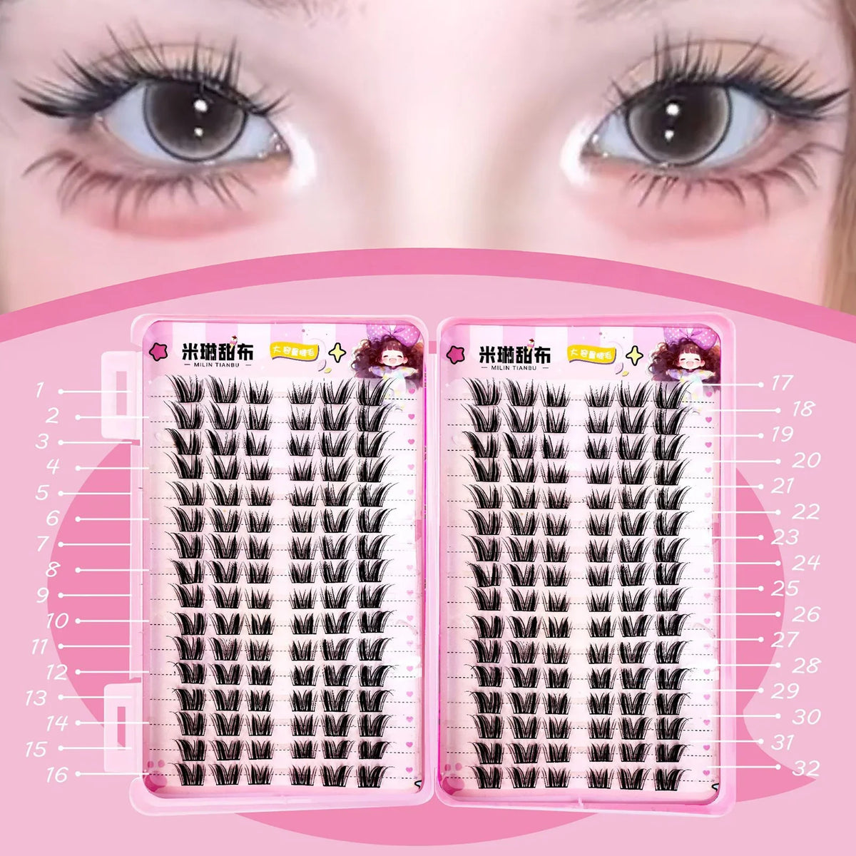 32-Row Fluffy Fairy Cluster False Lashes | Anime Cosplay Eye Makeup