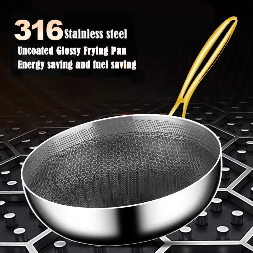 316 Stainless Steel Frying Pan Wok Non-stick Cooking Honeycomb Steak