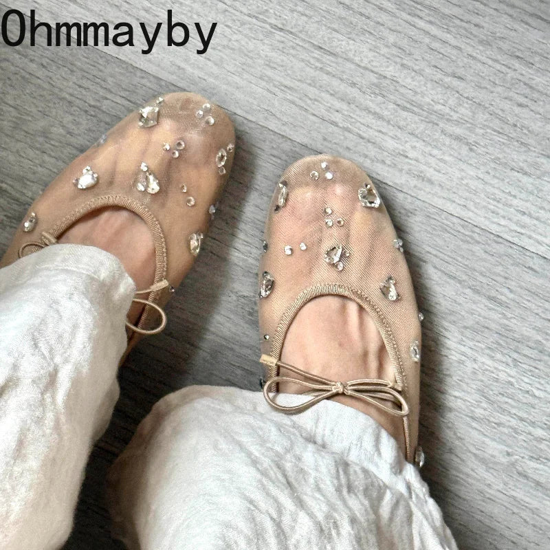 Lace Rhinestone Mary Jane Ballet Flats – Women's Slip-On