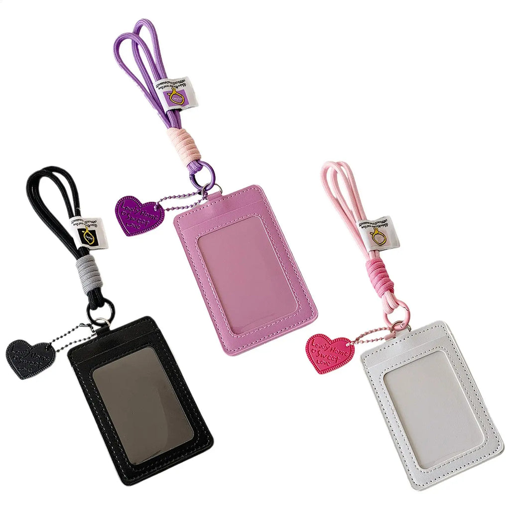 Double Slot Card Holder Keychain with Heart Charm | PU Leather