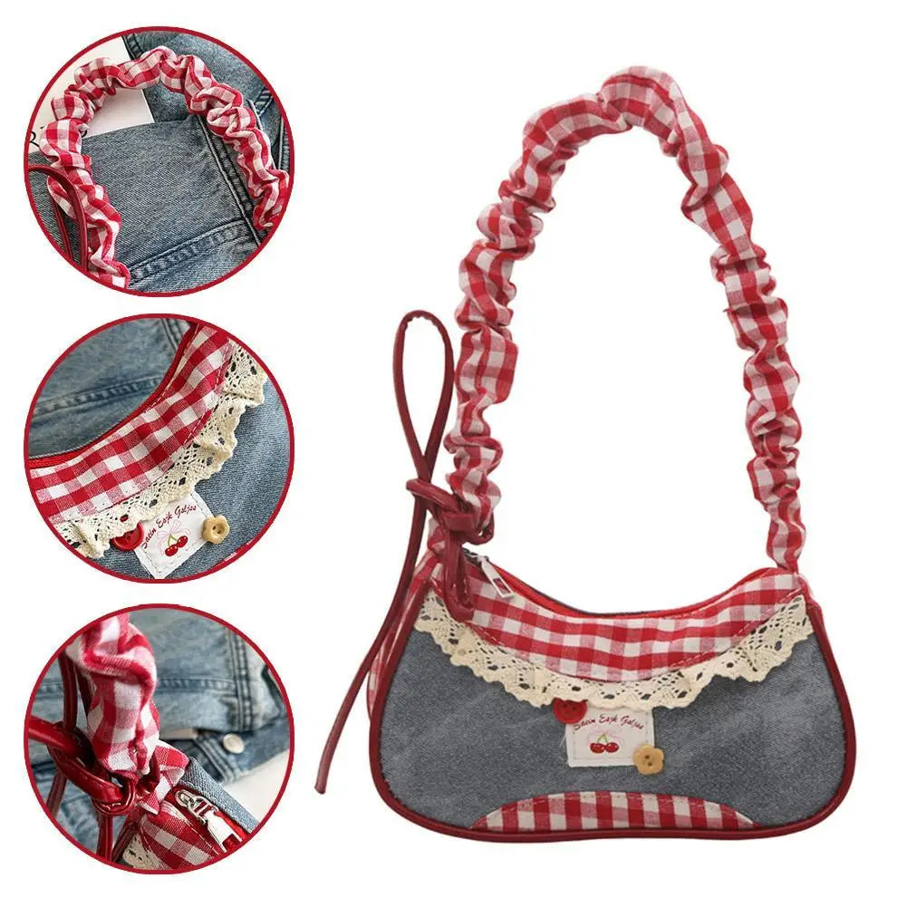 Korean Grid Mini Crossbody Bag | Adjustable Shoulder Strap