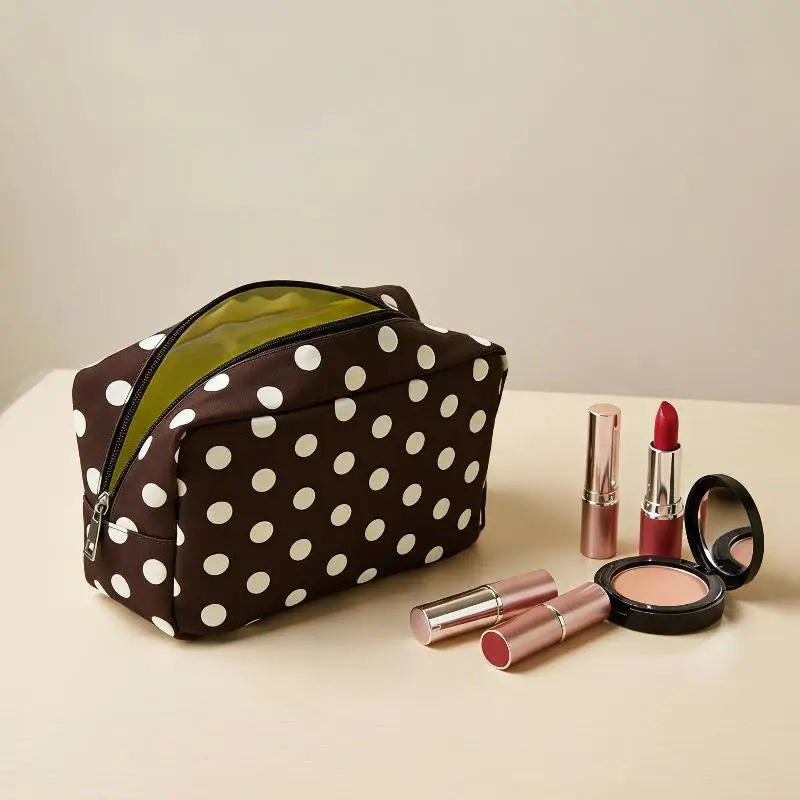 Polka Dot Waterproof Makeup Bag | Travel Toiletry Organizer