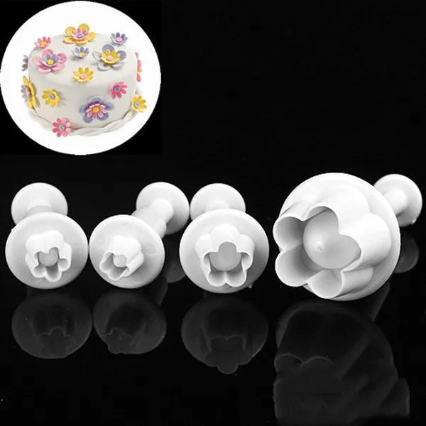 4-Piece Plum Flower Plunger Fondant Cutter Mold Set