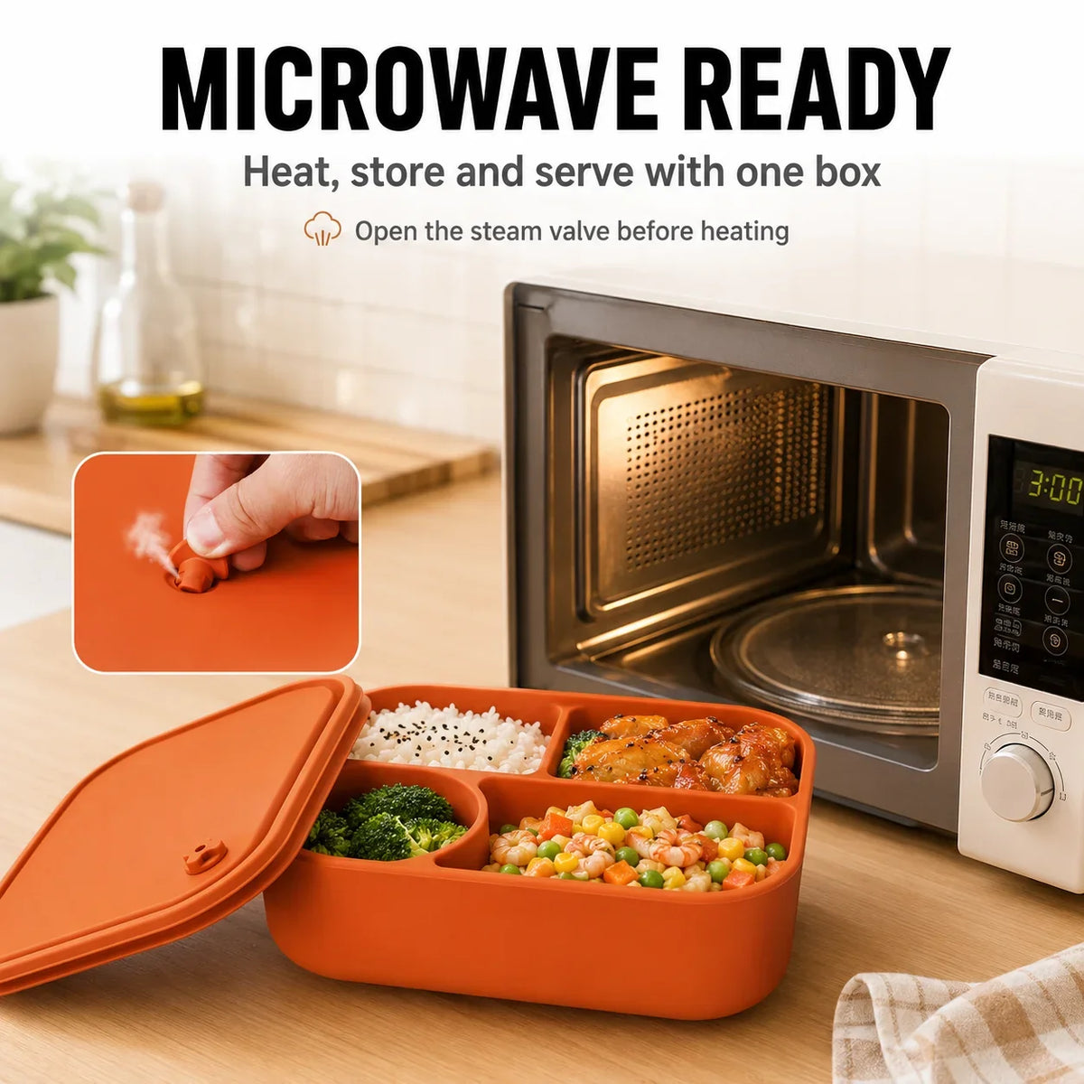 Uwhise 770ml Silicone Bento Box | 4-Compartment Lunch Container