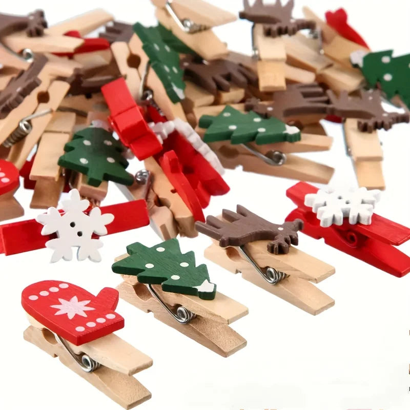 Mini Christmas Wooden Clips Photo Tree Clothespin Hanging Photos