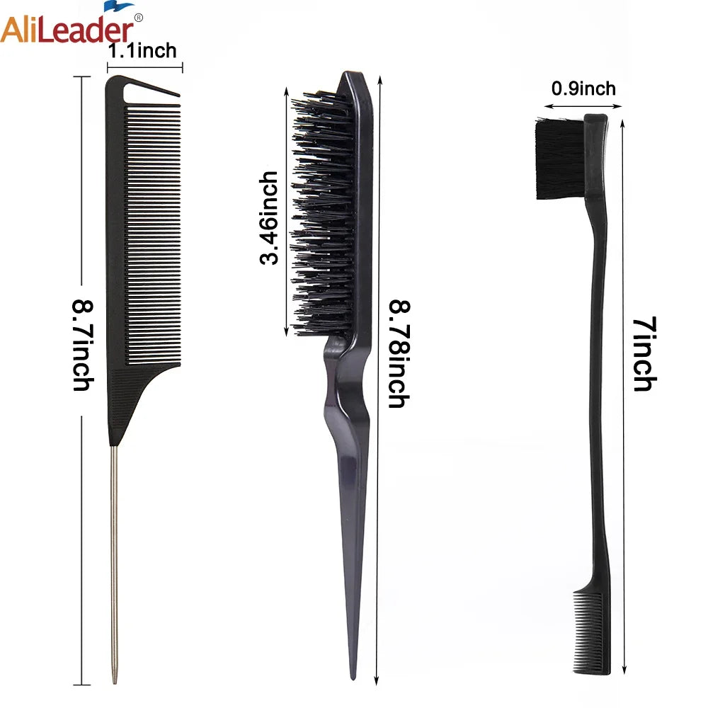 3-Piece Teasing Brush Set – Rat Tail Comb & Edge Brush