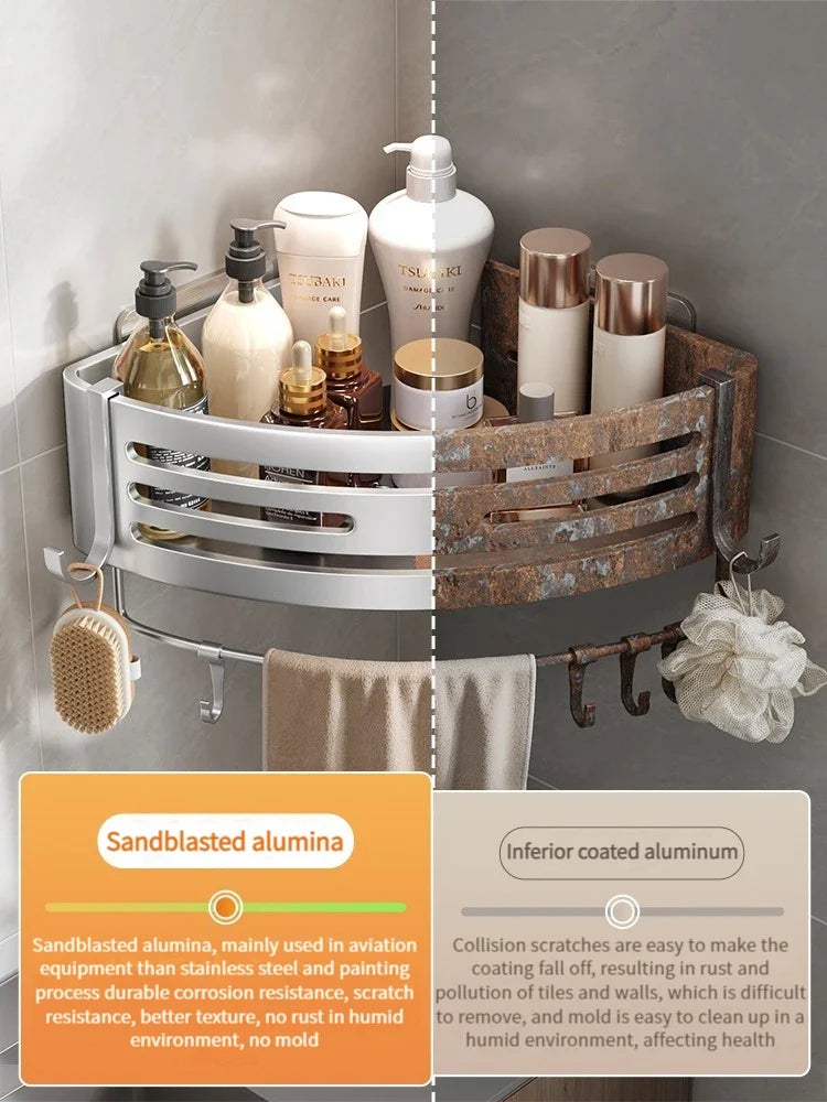 YUNJIEYA Adhesive Corner Shower Shelf | No-Drill Aluminum Rack