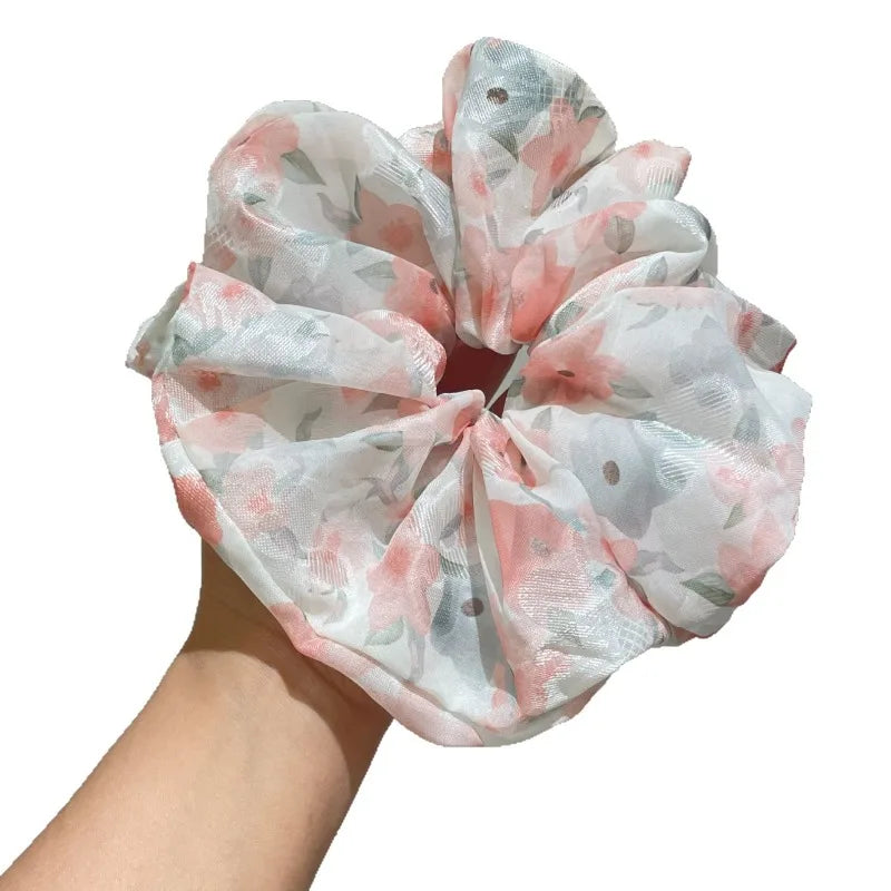 Extra Large Mesh Flower Scrunchie Hair Tie for Women