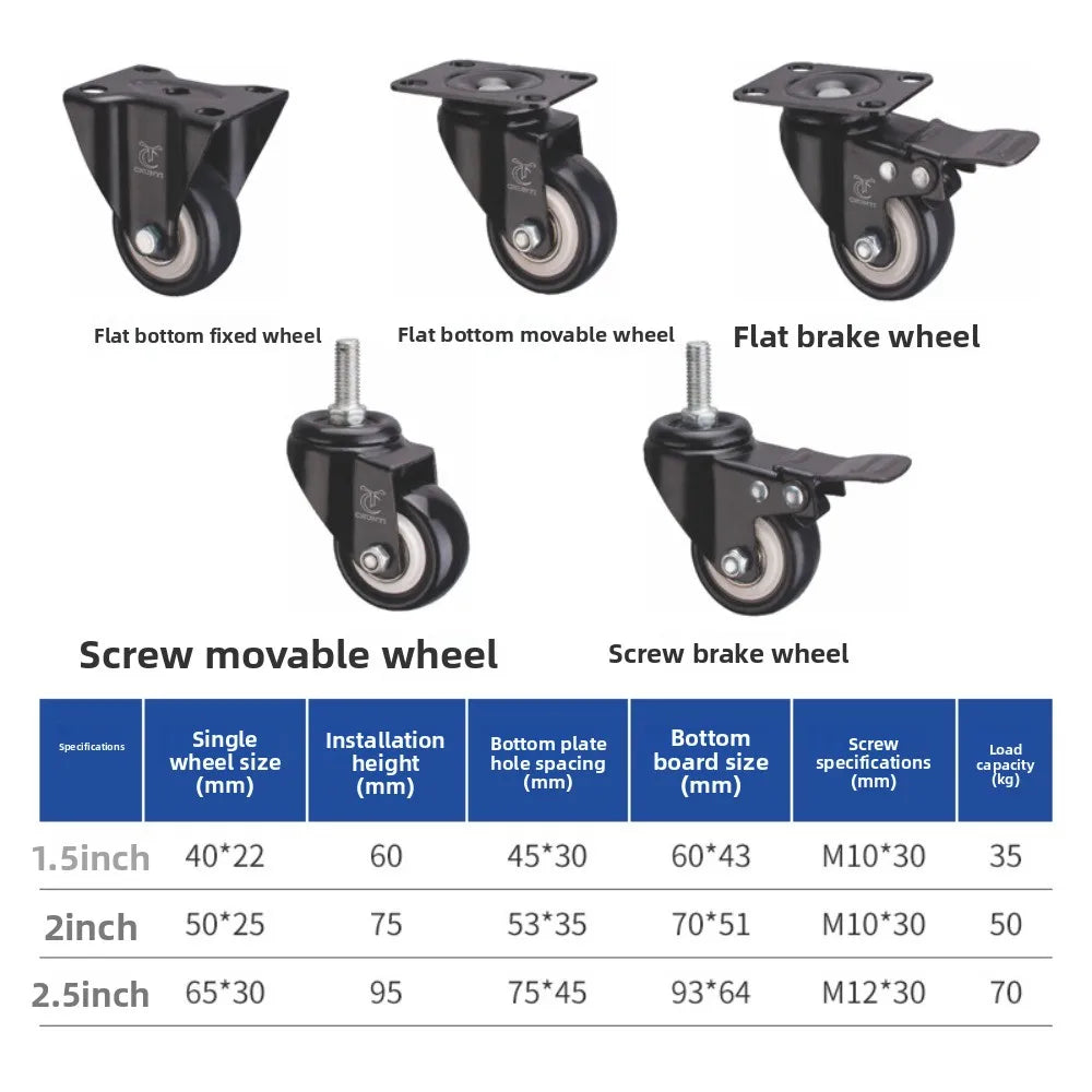 Swivel Caster Wheels 1.5"/2" with Brake M8/M10 Threaded Stem