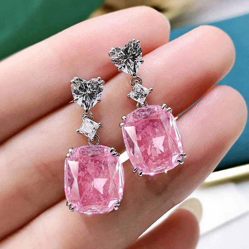 Huitan Pink Cubic Zirconia Drop Earrings | Wedding Jewelry