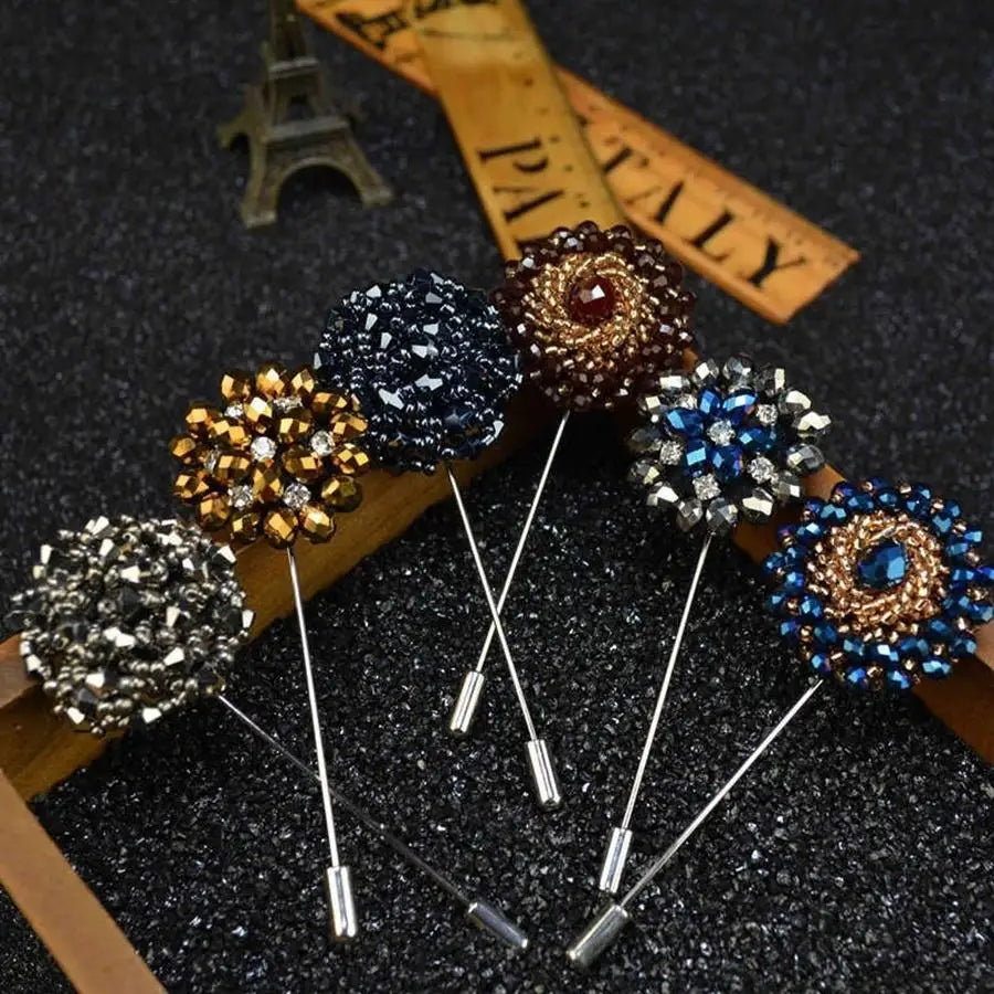 Fashion Crystal Flower Men's Brooches Long Brooch Pins Handmade Lapel