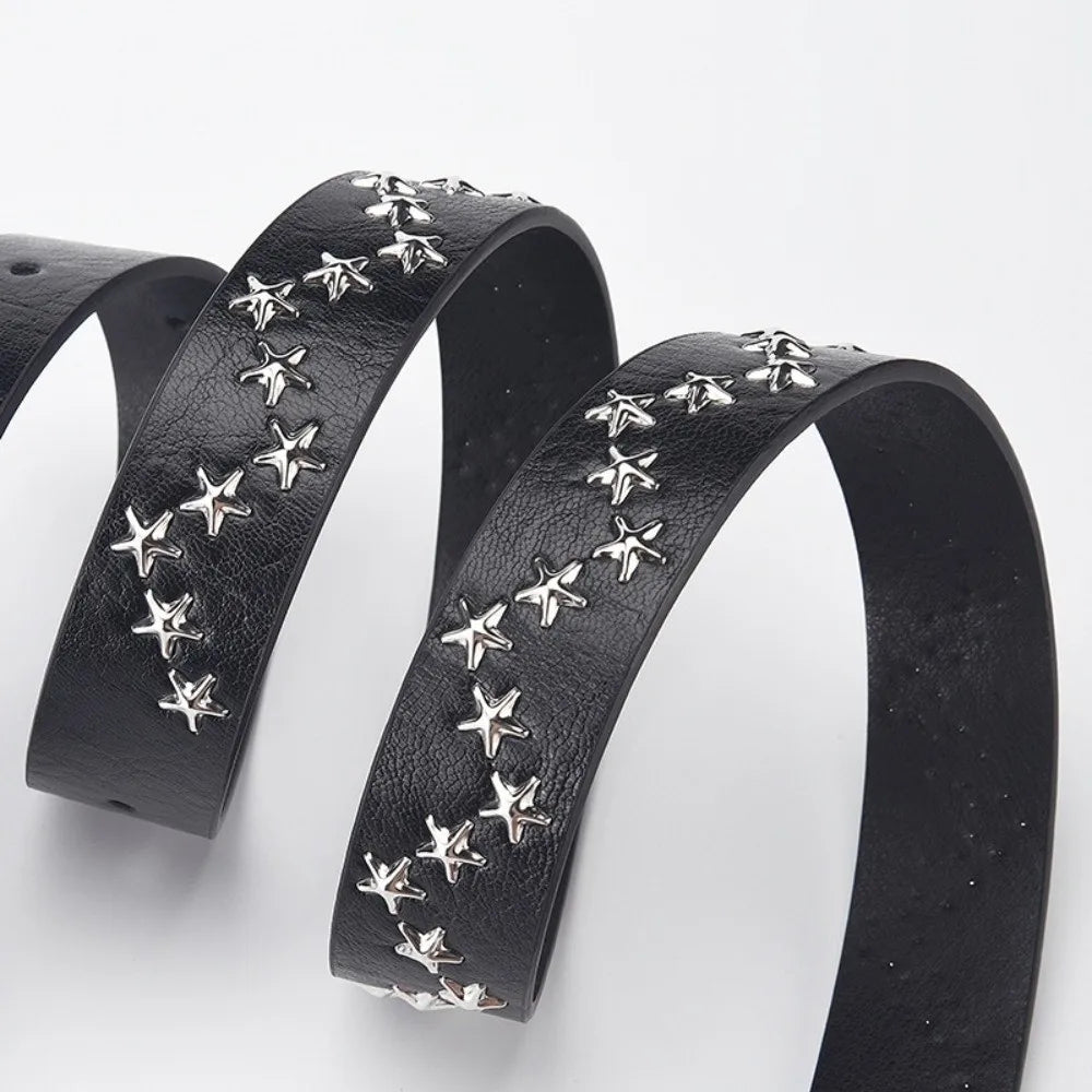 Y2K Punk Studded Belt – Gothic PU Leather Star Waistband