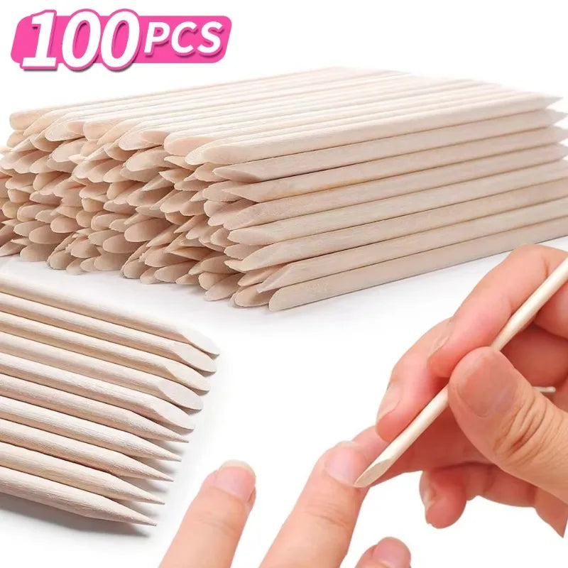 2026 50 Nail Art Pusher Orange Wood Sticks Cuticle Remover