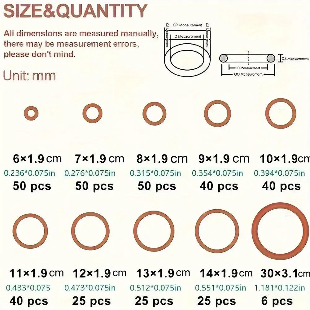 351-Pc Red Silicone O-Ring Kit – Oil & Heat Resistant Gaskets