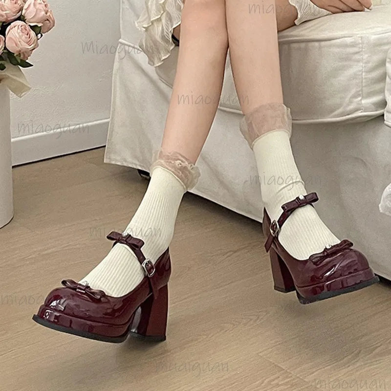 Women's Mary Jane Pumps – Butterfly-Knot Thick Block Heel
