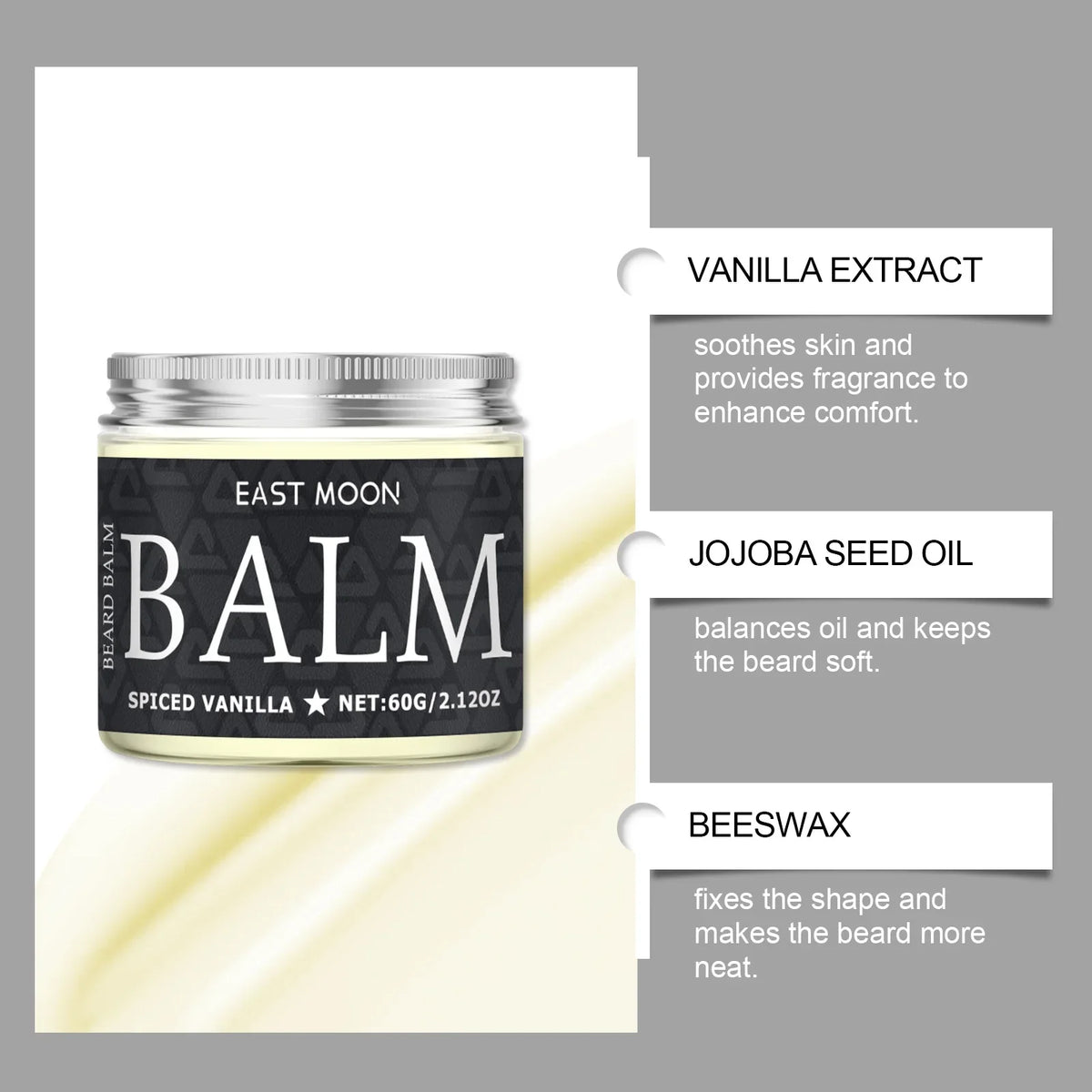 East Moon Vanilla Beard Balm 60g | Nourishing Hold & Growth Wax