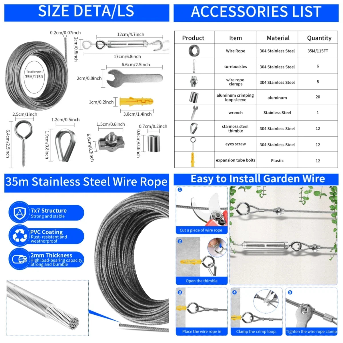 Sun Shade Sail Hardware Kit 24 Pcs – 304 Stainless Steel
