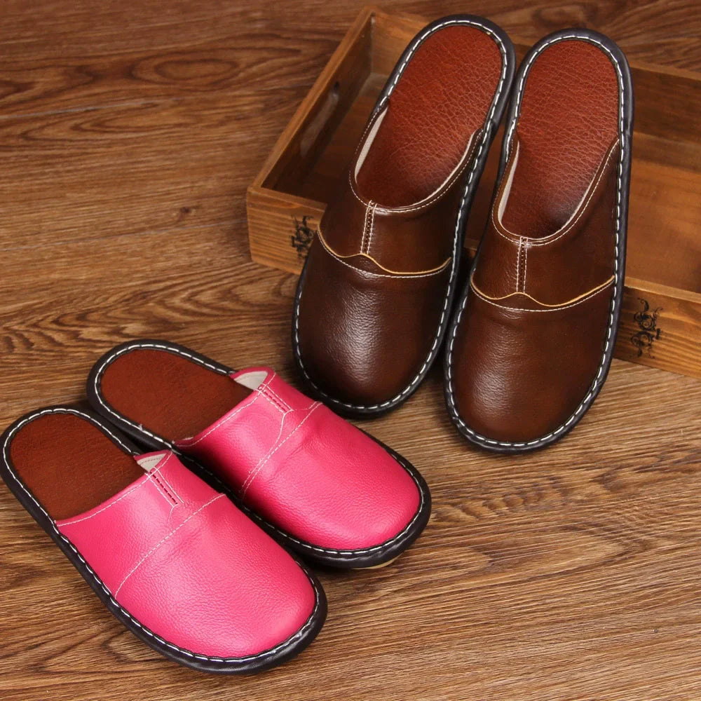 Lorilury Men's Waterproof PU Leather House Slippers