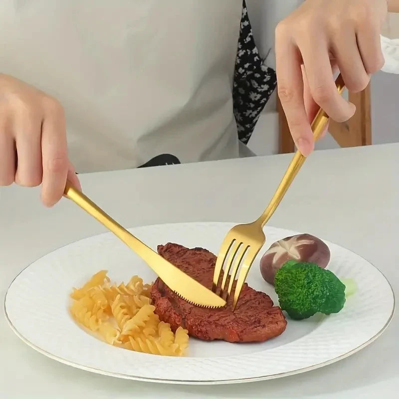 12-Piece Gold Stainless Steel Dinner & Steak Knives Set