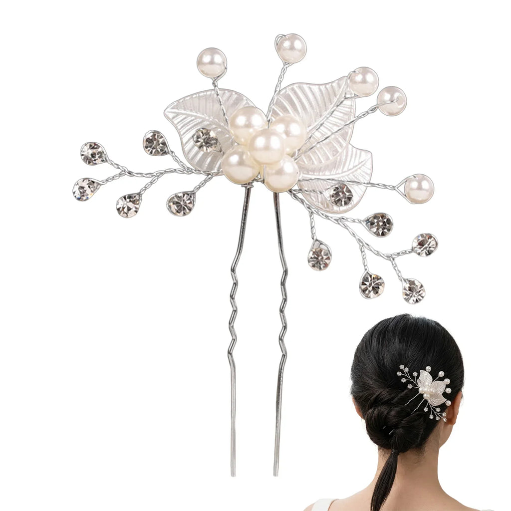 Bridal Pearl Rhinestone Flower Hairpin | White Wedding Hair Clip