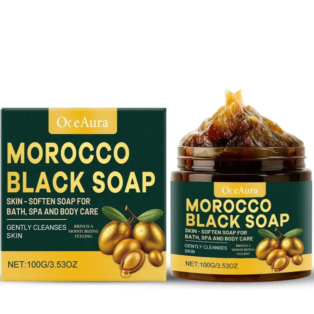 OceAura Moroccan Black Soap 100g – Exfoliating Body Bar