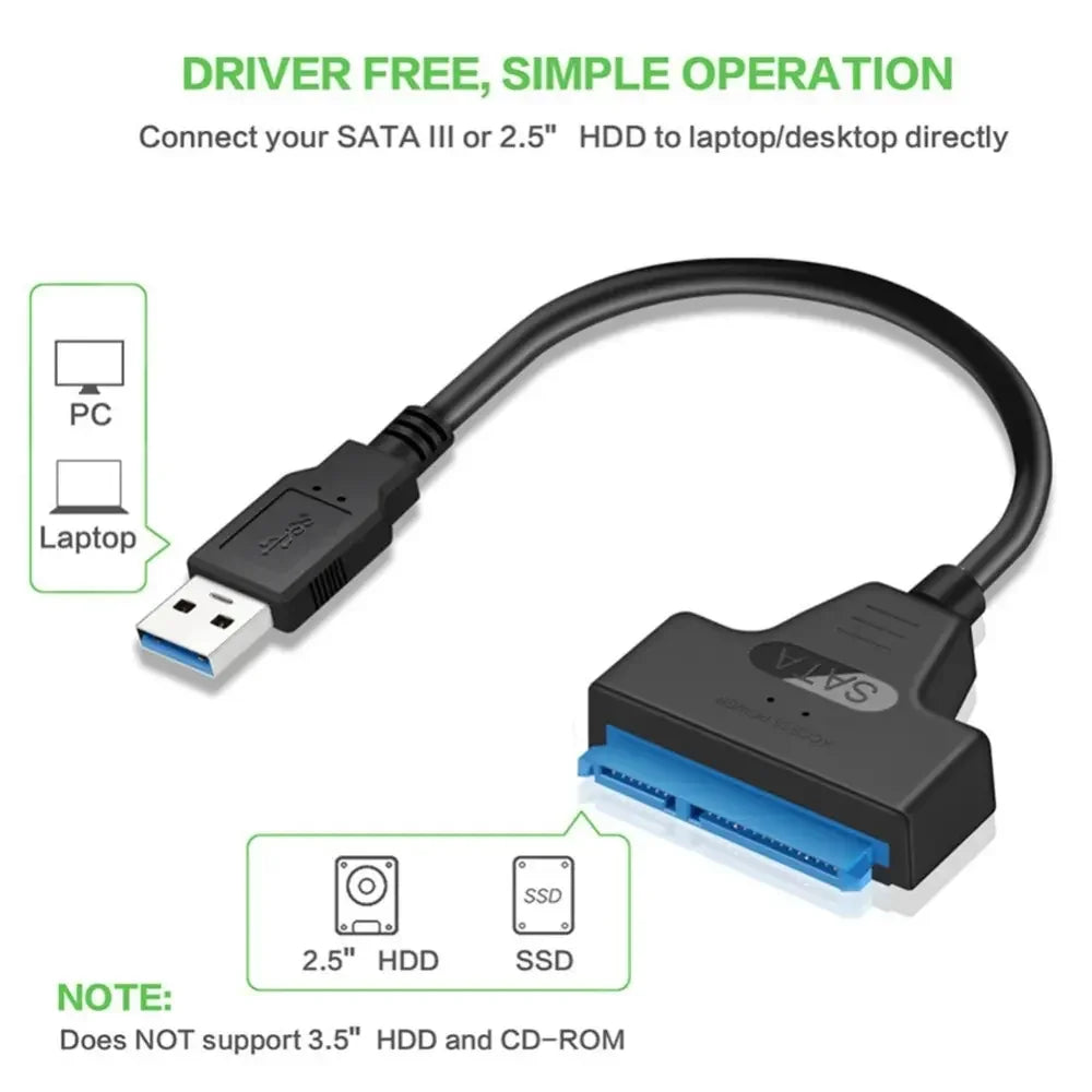 USB 3 0 SATA Cable External HDD SSD Hard Drive 22 Pin Adapter III