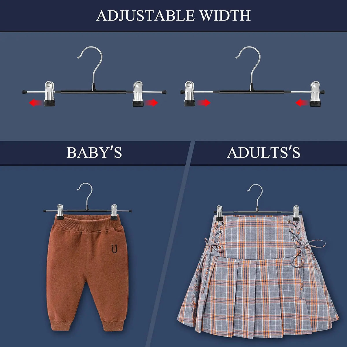Adjustable Pants Hangers with Non-Slip Clips for Skirts & Jeans