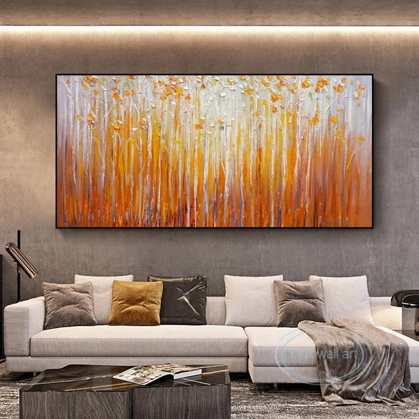 Hand Painted Orange Fortune Tree Canvas Oil Painting | Abstract Wall Art