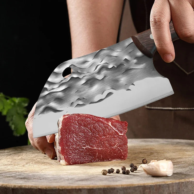 Forged Meat Cleaver Chef Knife – Stainless Steel Wooden Handle