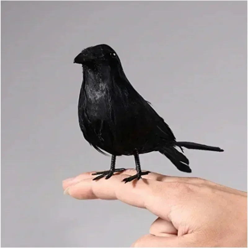Realistic Black Crow Decoy | Feathered Bird Repellent & Decor