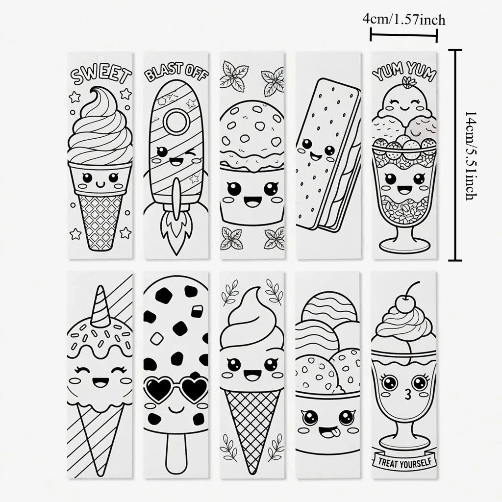 30-Pc Kawaii Summer Beverage DIY Coloring Bookmarks Set