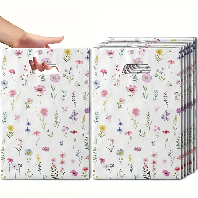 Summer Wildflower Plastic Gift Bags – Floral Butterfly Design 30/50pc