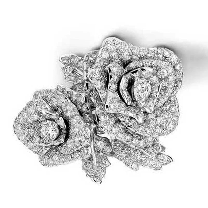 Huitan Rose Flower Ring – Cubic Zirconia Women's Fashion Ring