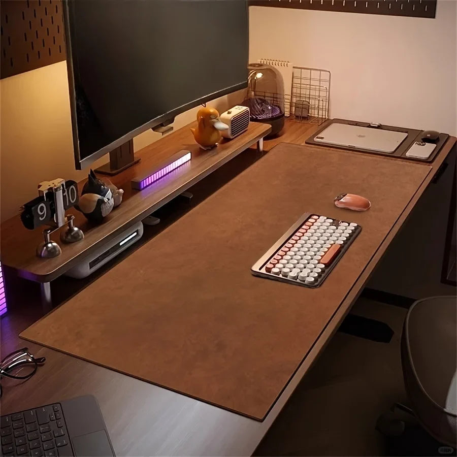 Vintage Faux Leather Desk Mat Mouse Pad Non-slip Double-sided
