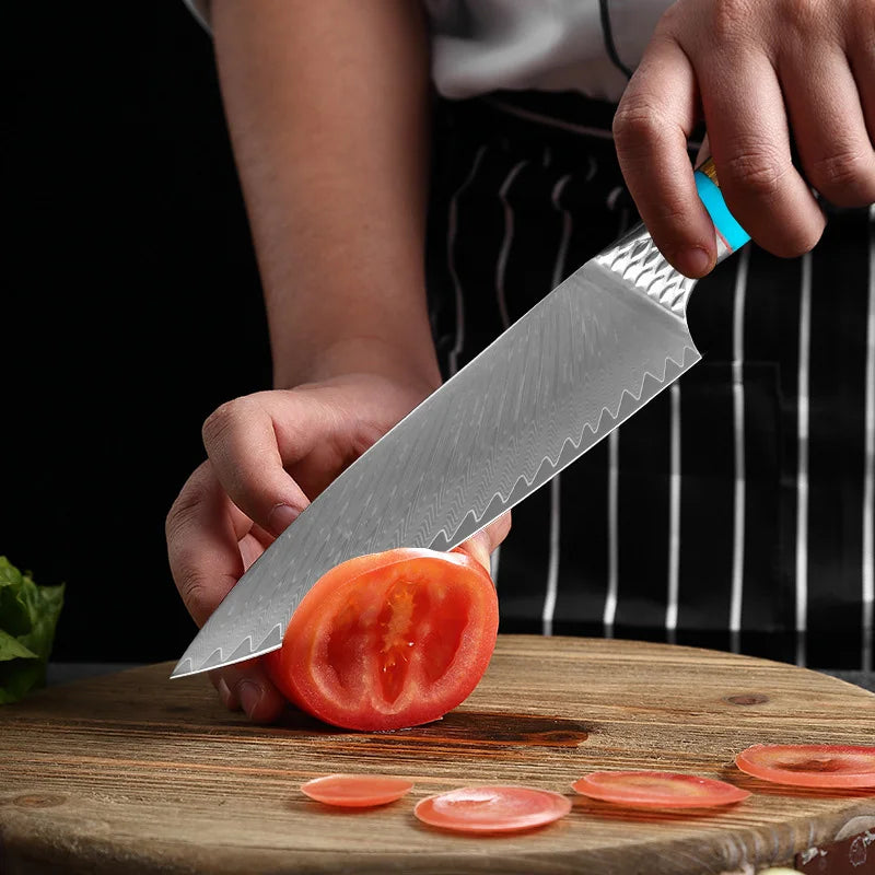 InLeung Damascus VG10 Chef Knife – Colored Wood Handle
