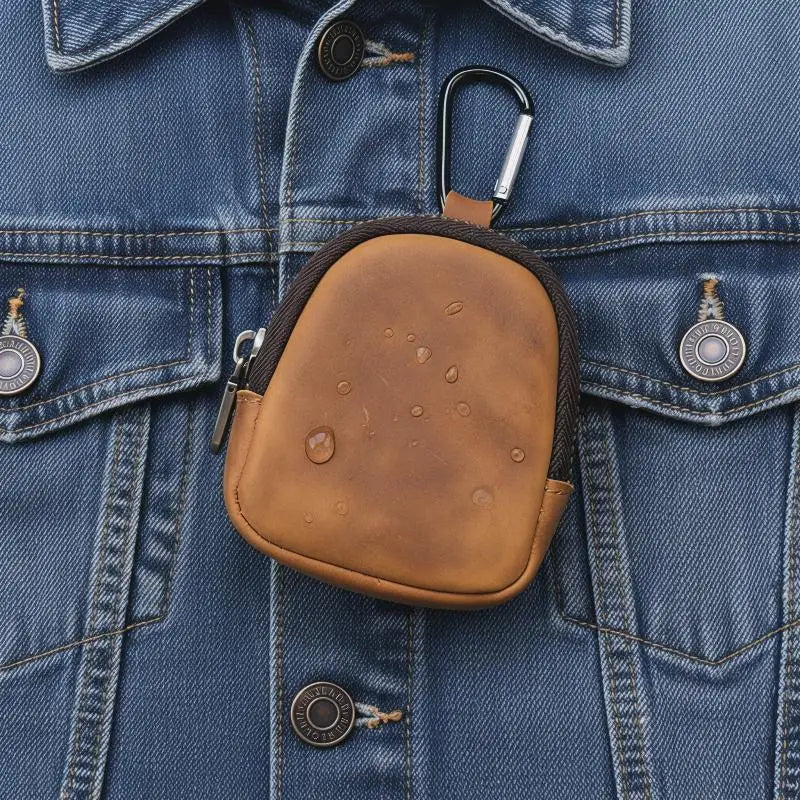 PU Leather Mini Coin Purse with Zipper & Carabiner Keychain