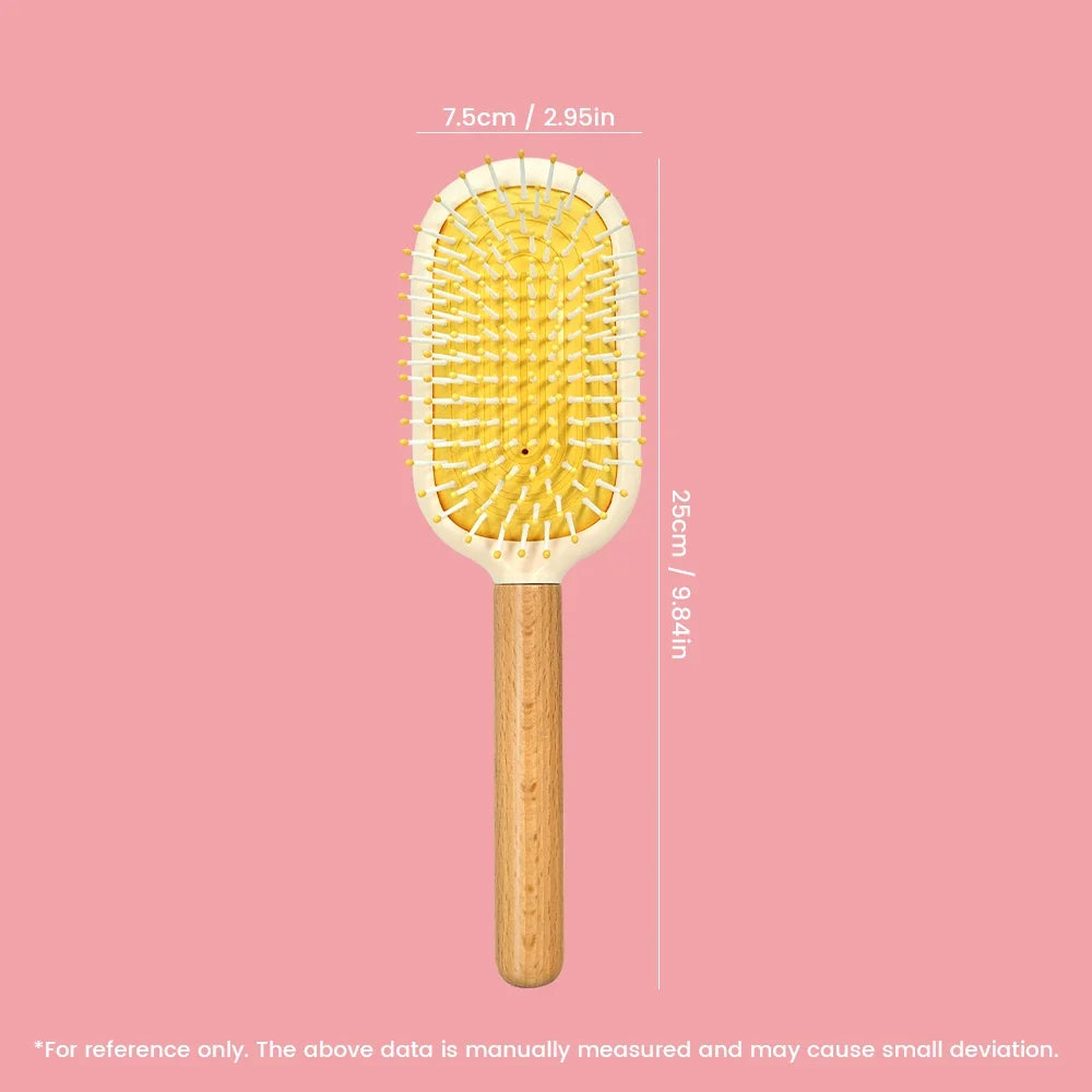 Pastel Air Cushion Hair Brush – Oak Wood Handle & Soft Bristles