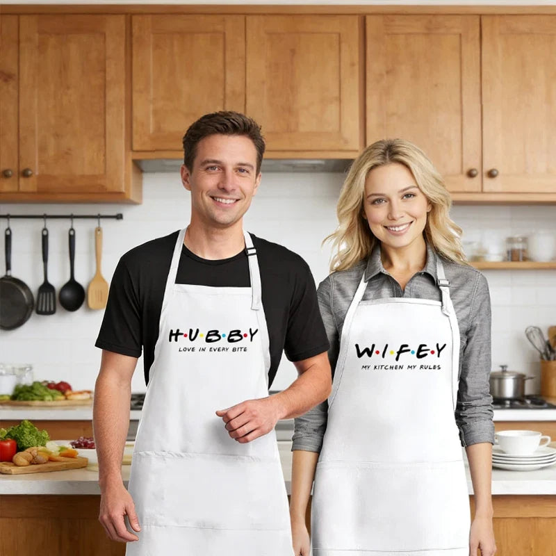 Hubby & Wifey Matching Couple Aprons – Valentine's Gift Set