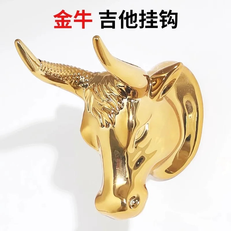 Luxurious Golden Bull Head Shaped Guitar Holder Wall Mount Hook Bass