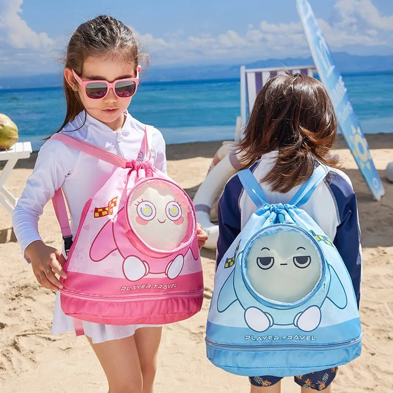 Waterproof Kids Beach Bag | Cartoon Drawstring Backpack