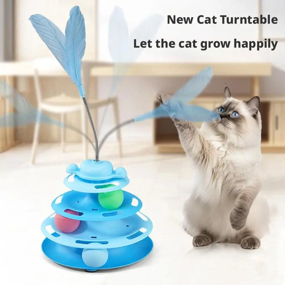 3-Layer Rotating Ball Tower Feather Cat Toy – Interactive Fun