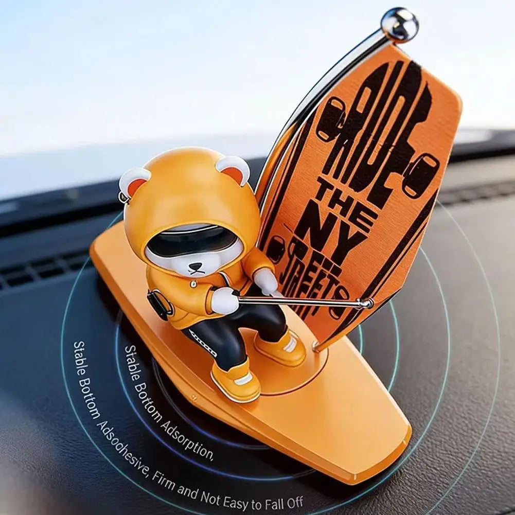 Creative Car Ornaments Surfing Bears Swinging Rotating Cartoon