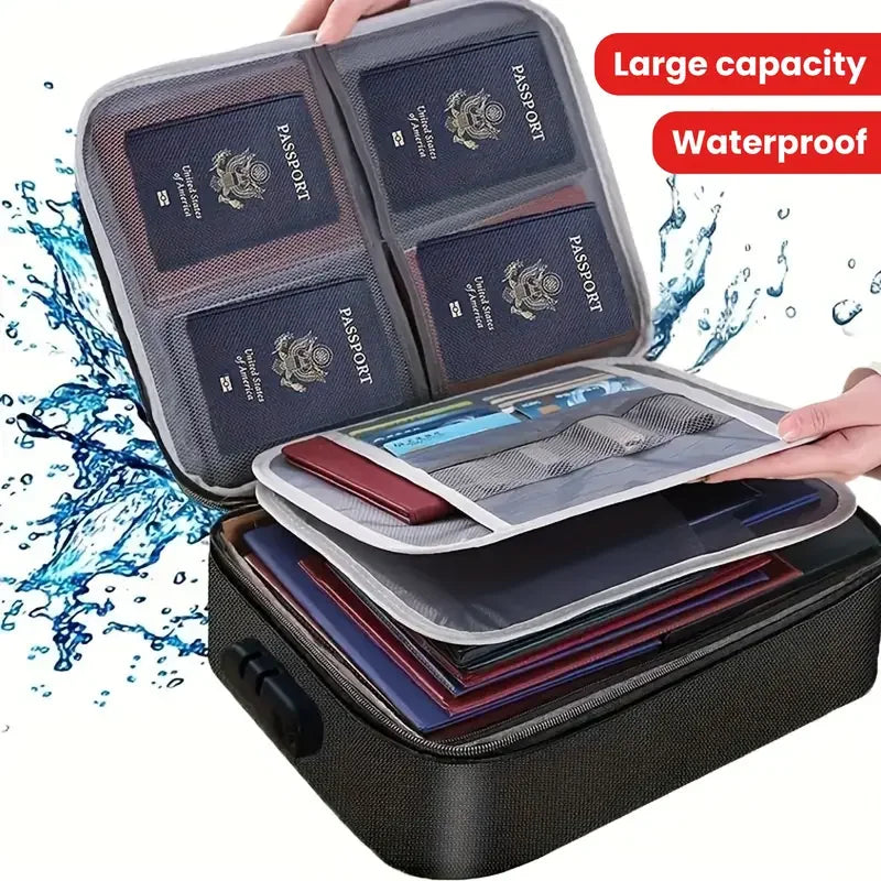Document Storage Bag Lock Waterproof Office Large Capacity ID