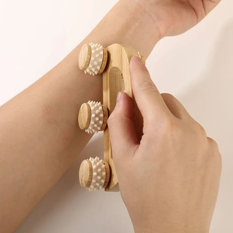 Wooden 6-Wheel Manual Massage Roller – Neck, Back & Legs