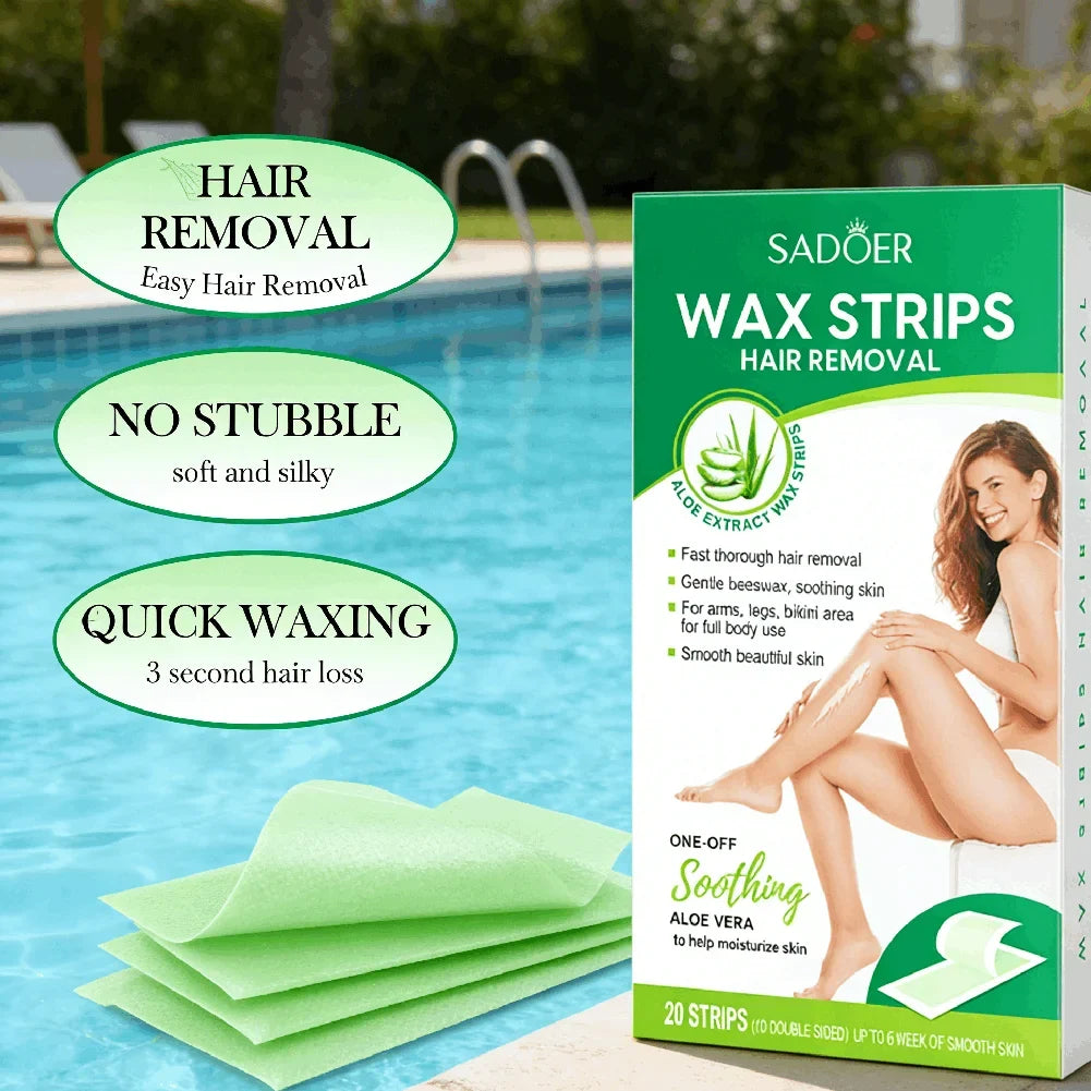 Aloe Vera Hair Removal Wax Strips 20-Pack – Face, Body & Legs