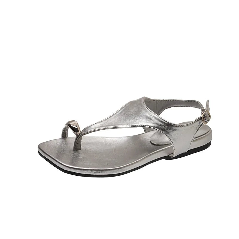 Women's Gladiator Clip Toe Sandals – Buckle Strap Beach Flats