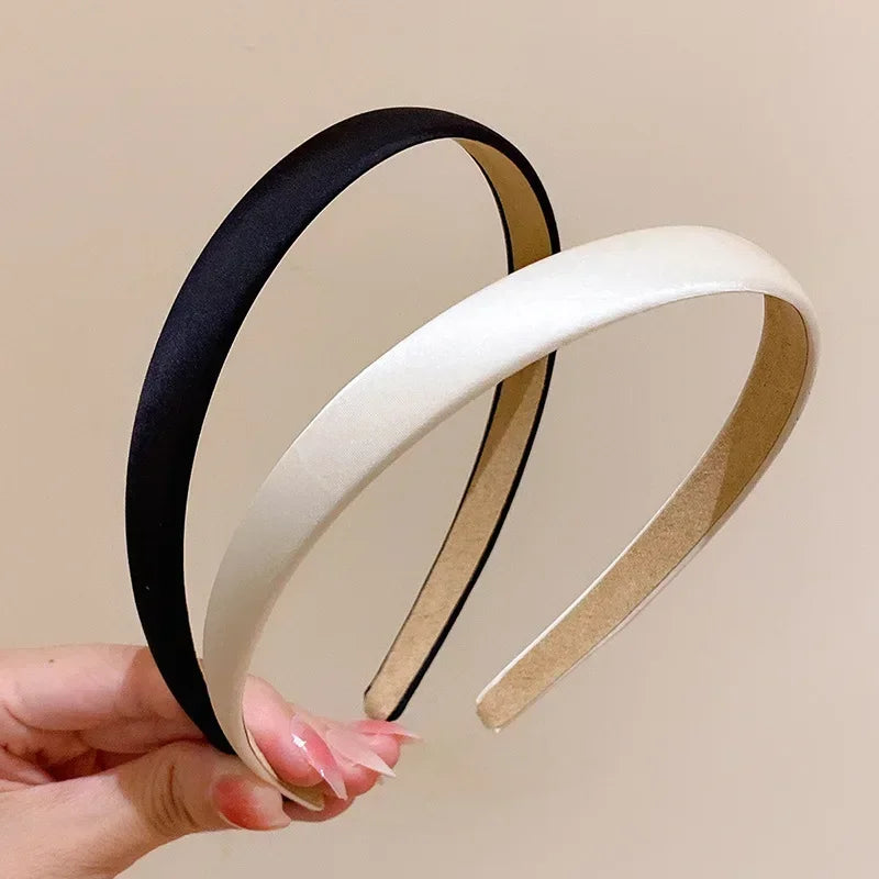 1 Wide Retro Premium Satin Solid Hairbands Headbands Women Vintage